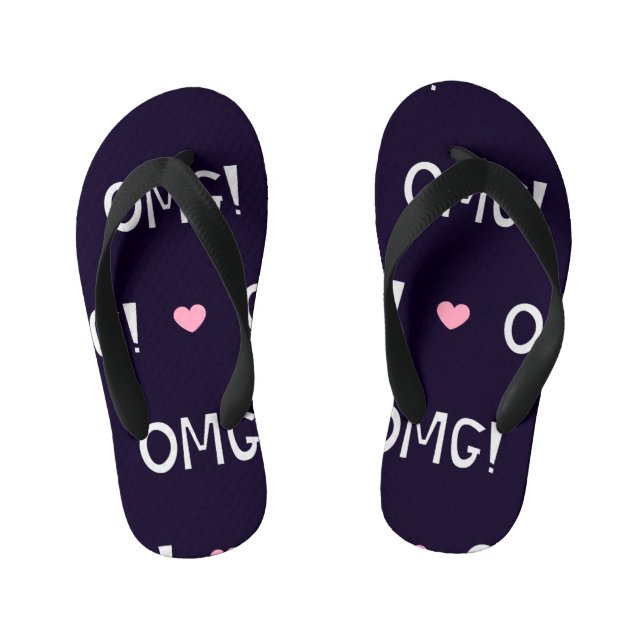 Hearts, OMG text, cute pattern Kid's Thongs (Footbed)