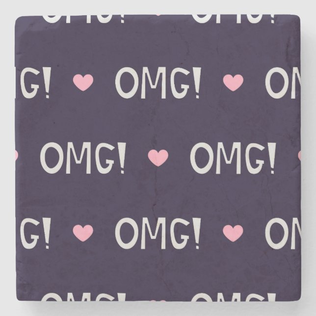 Hearts, OMG text, cute pattern Stone Coaster (Front)