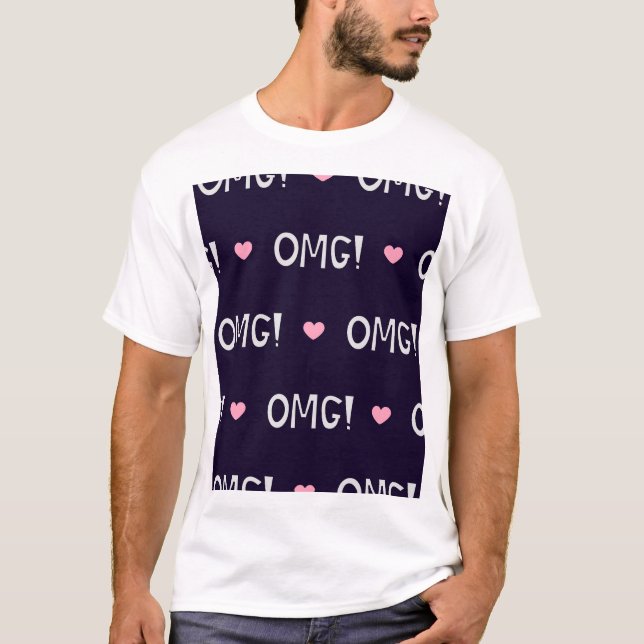 Hearts, OMG text, cute pattern T-Shirt (Front)