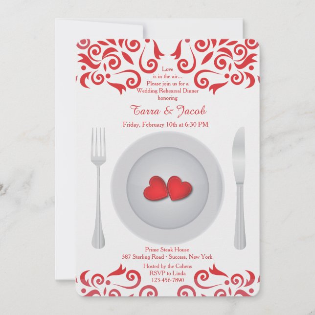 Hearts on a Plate Rehearsal Dinner Party Invites (Front)