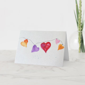 Hearts on a String Watercolor Folded Greeting Card