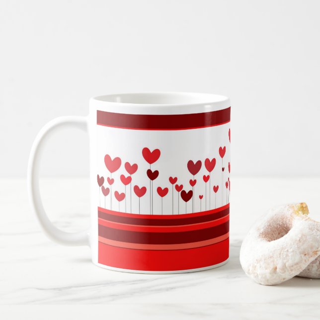 Hearts on Branches Valentines Day Coffee Mug (With Donut)