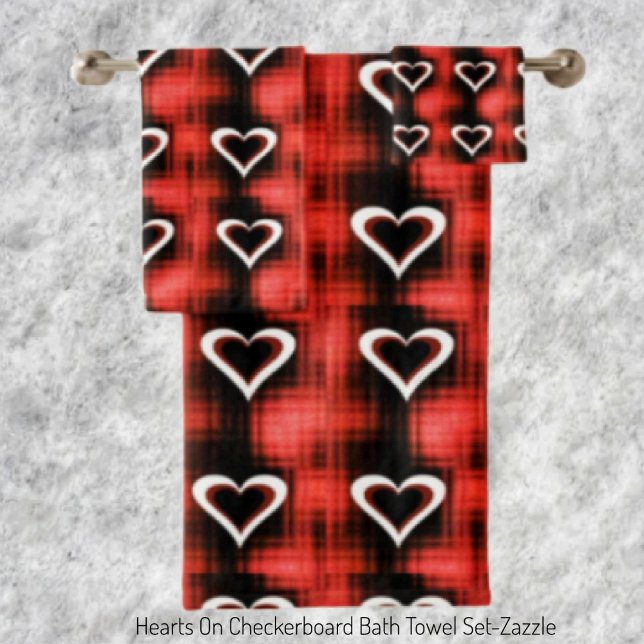 Hearts On Chequerboard Bath Towel Set (Creator Uploaded)