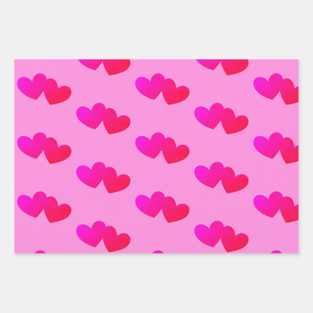 Hearts on heart pattern wrapping paper sheet (Front)