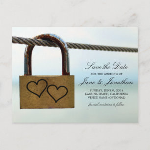 Hearts on Lock Wedding Save the Date Announcement Postcard