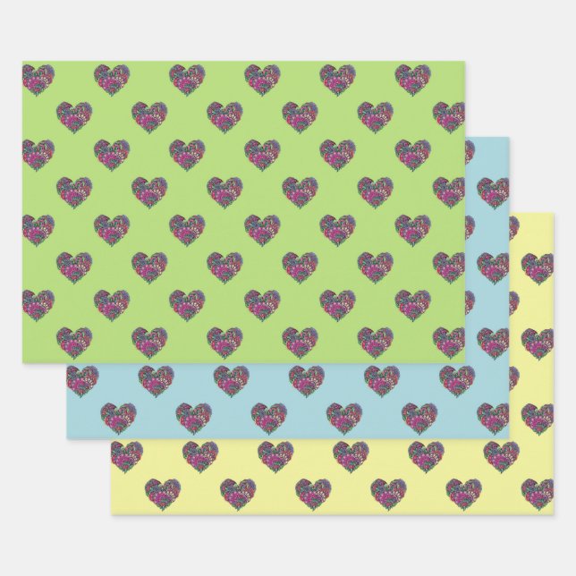 HEARTS ON PASTEL WRAPPING PAPER SHEET (Set)