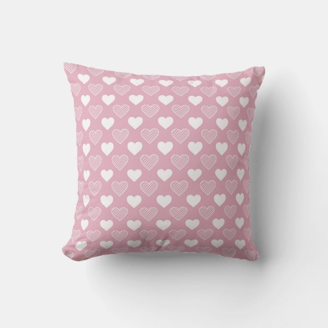 Hearts on Pink with Striped Variation Cushion (Front)