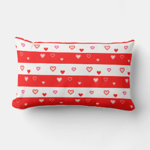 Hearts on Red & White Striped Lumbar Pillow