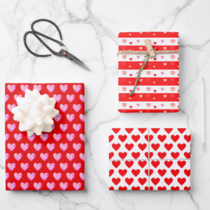 Hearts on Red & White Wrapping Paper Sheet
