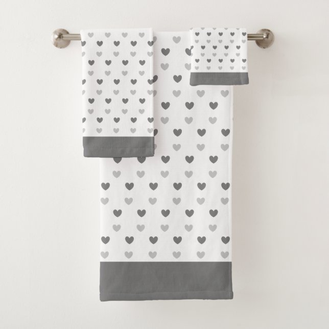 Hearts on silver grey and white Bath Towel Set (Insitu)