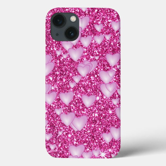Hearts on Sparkling glitter print, pink Case-Mate iPhone Case (Back)
