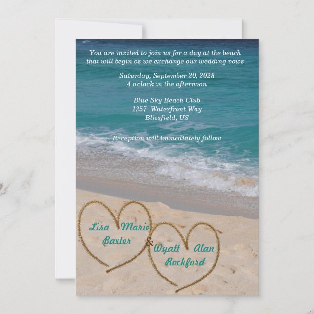 Hearts on the Beach Wedding Invitation (Front)
