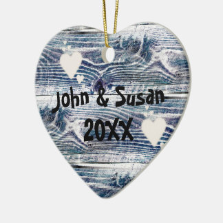 Hearts on wood, Seasons greetings Ceramic Ornament