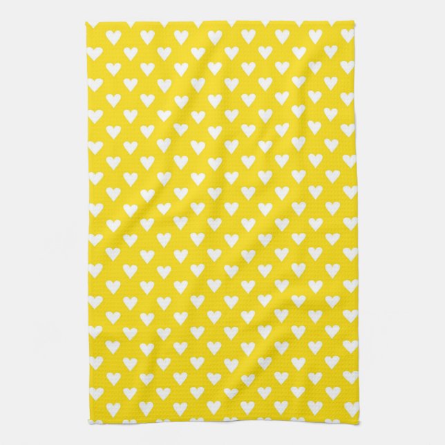 Hearts on Yellow Tea Towel (Vertical)