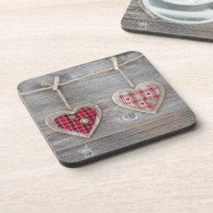 Hearts over a Wooden Table Coaster