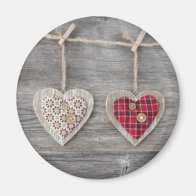 Hearts over a Wooden Table Magnet (Front)
