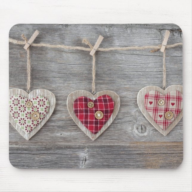 Hearts over a Wooden Table Mouse Pad (Front)