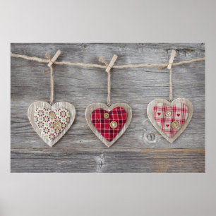 Hearts over a Wooden Table Poster