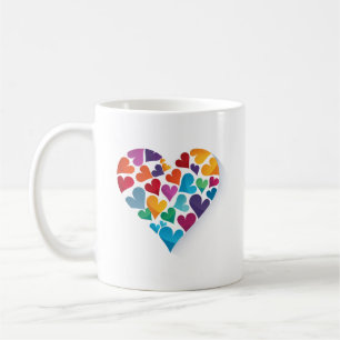 Hearts, Own Text, Rainbow Colours, Customisable Coffee Mug