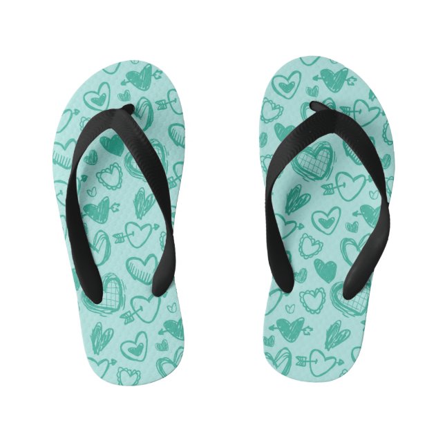 Hearts Pattern 60 Kid's Thongs (Footbed)