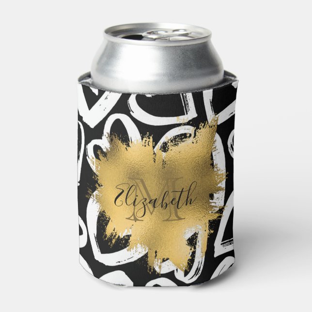 Hearts Pattern and Golden Foil Can Cooler (Can Front)