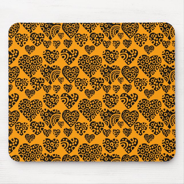 Hearts Pattern - Black on Orange Mouse Pad (Front)