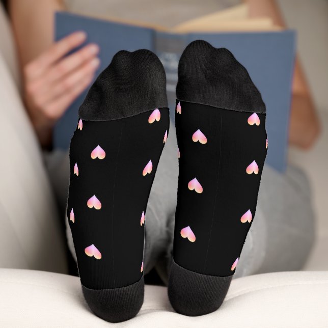 Hearts Pattern Black Pink Iridescent Cute Pretty Socks (Bottom)