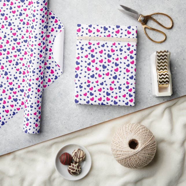 Hearts Pattern Blue Pink Valentines Day Wrapping Paper (Crafts)
