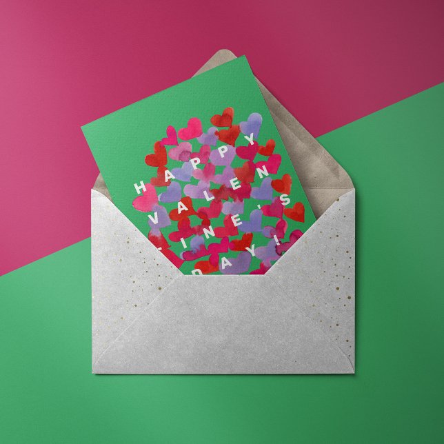 Hearts pattern green, violet Valentine's Day Card (Creator Uploaded)