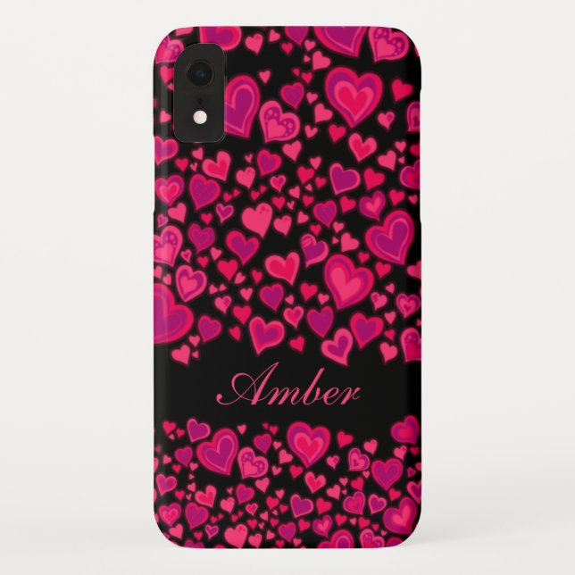 Hearts pattern hot pink and black custom case (Back)