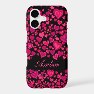 Hearts pattern hot pink and black custom case