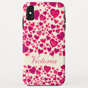Hearts pattern hot pink cream named iPhone XS max case