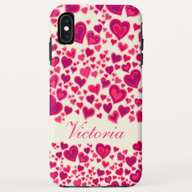 Hearts pattern hot pink cream named Case-Mate iPhone case (Back)