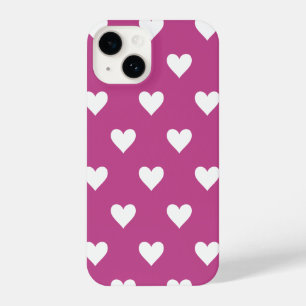 Hearts Pattern Magenta Hot Pink White Modern iPhone 14 Case