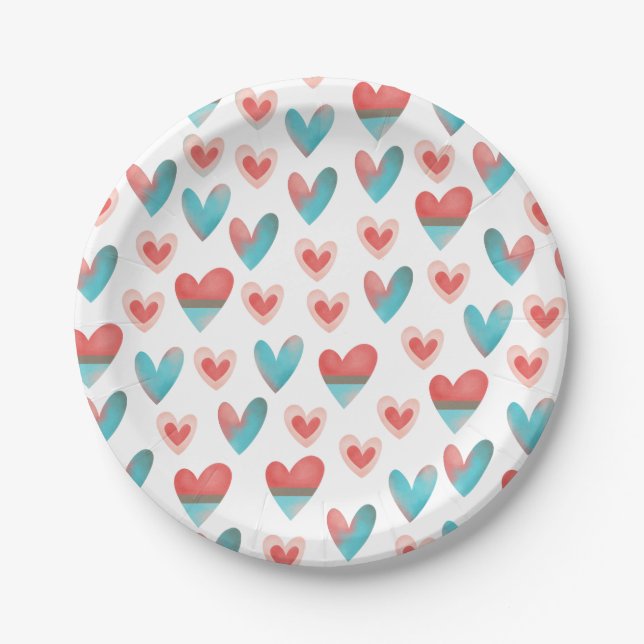 Hearts Pattern Paper Plate (Front)