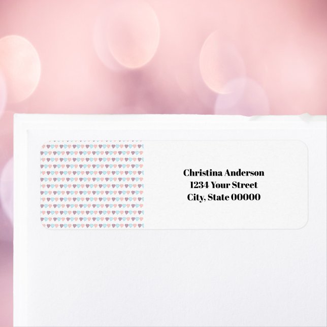 Hearts Pattern Personalise Return Address Label (A pretty return address label with a pink, blue and purple heart pattern.  )
