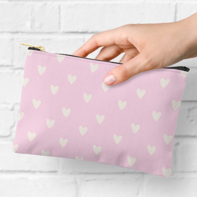 Hearts Pattern Pink and Cream Print Accessory Pouch (Creator Uploaded)