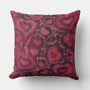 “Hearts” pattern, red, burgundy & pink, fibre art Cushion