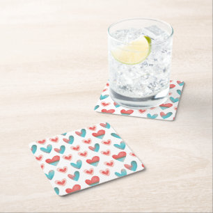 Hearts Pattern Square Paper Coaster