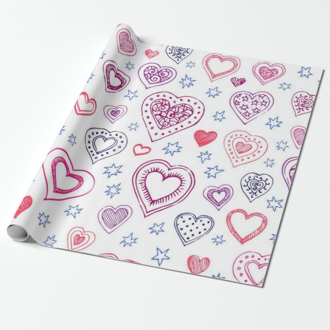 Hearts pattern wrapping paper (Unrolled)