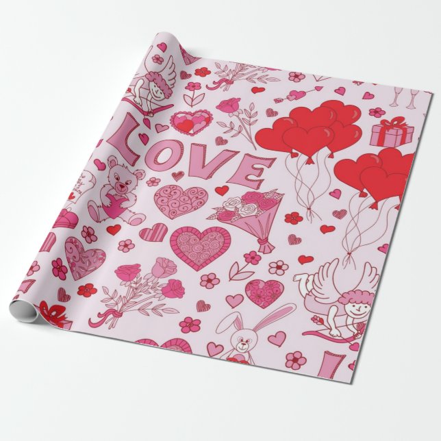 Hearts pattern wrapping paper (Unrolled)