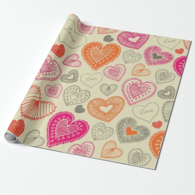 Hearts pattern wrapping paper (Unrolled)
