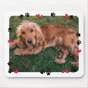Hearts & Paw Prints White Border Pet Photo Mouse Pad