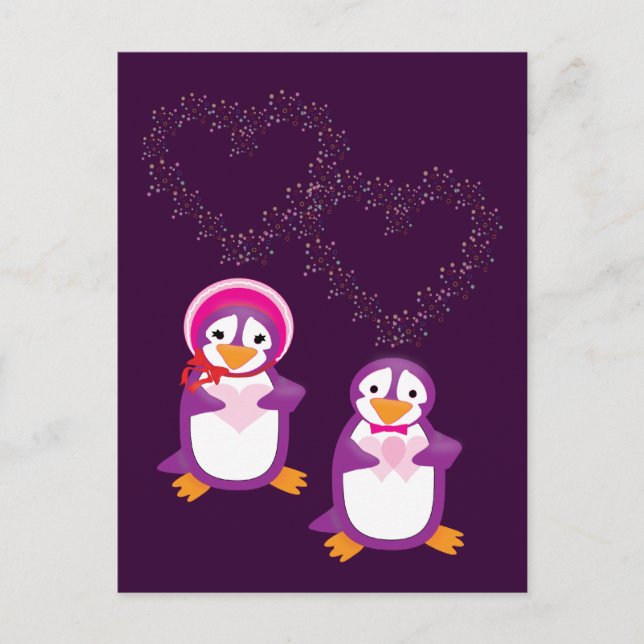 Hearts & Penguins Postcard (Front)