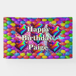 Hearts Personalised character birthday banner