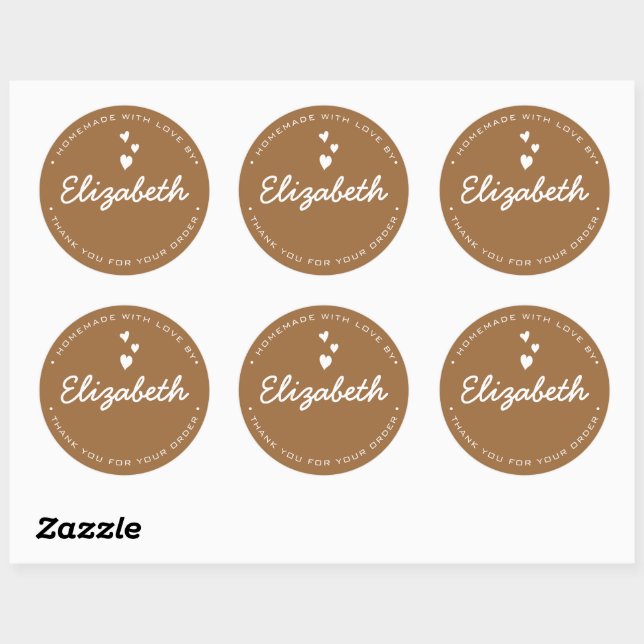 Hearts Personalised Cocoa Homemade with Love Classic Round Sticker (Sheet)