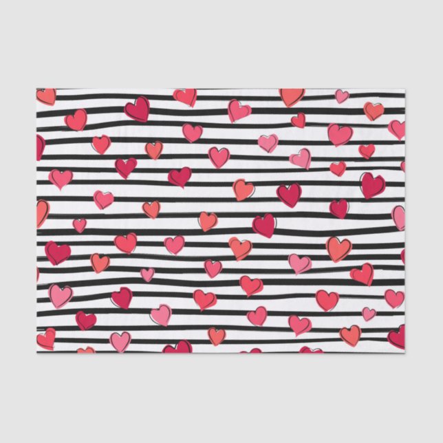 Hearts Pink and Black Colours Pattern Tissue Paper (Front)