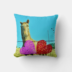 Hearts Pink and Red & Cream Horse Cushion