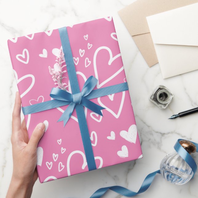 Hearts Pink and White Valentines Wrapping Paper (Gifting)