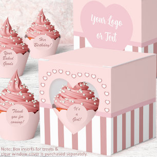 Hearts - Pink and White with stripes Heart Window Favour Box
